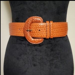 Ports 1961 Vintage 90s Woven Calfskin Leather Belt Orange Boho XS/S